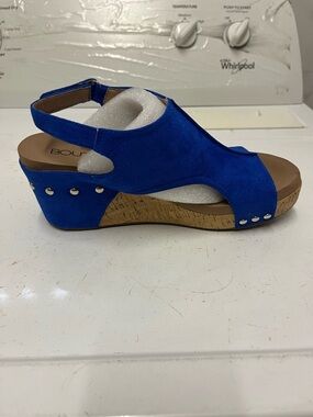 Corkys Blue Suede Cork Wedge Sandal
